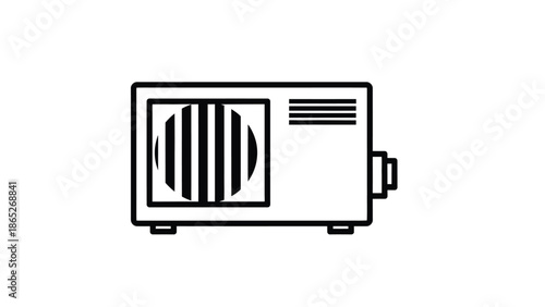 Simple black and white line drawing of a small rectangular air conditioner unit