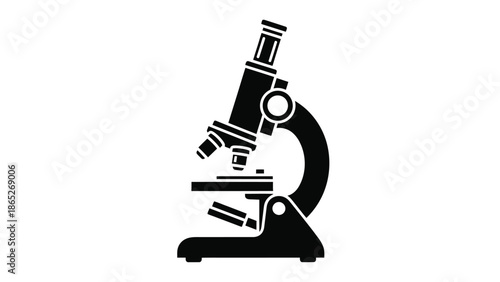 Simple black and white illustration of a laboratory microscope in a flat style