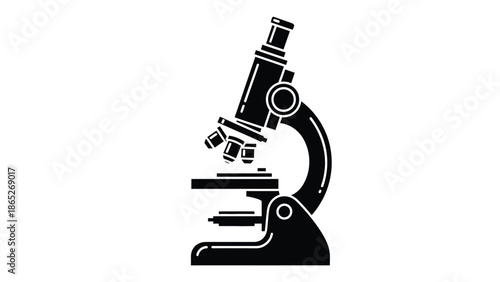 Simple black and white illustration of a classic laboratory microscope design
