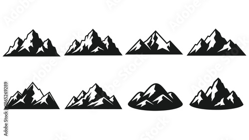 A collection of black mountain silhouettes arranged in two horizontal rows