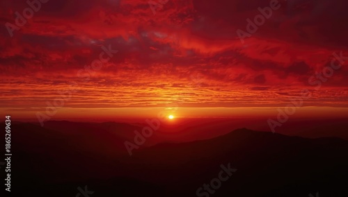 Vivid red hues in the early morning sky, highlighting atmospheric phenomena, World Environment Day