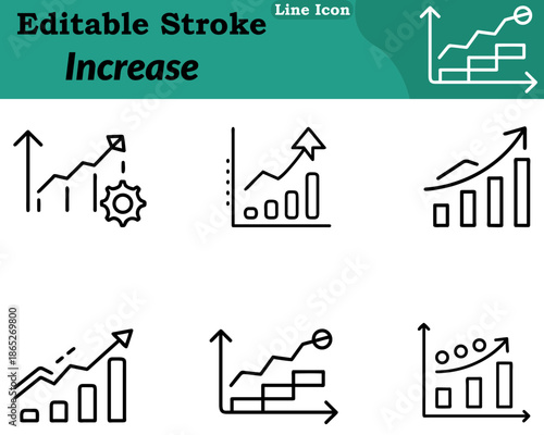 A clean minimalist increase icon in a character style. Featuring an upward arrow rising bars a growing line graph. Smooth rounded outlines and simple geometry clearly represent growth progress profit.