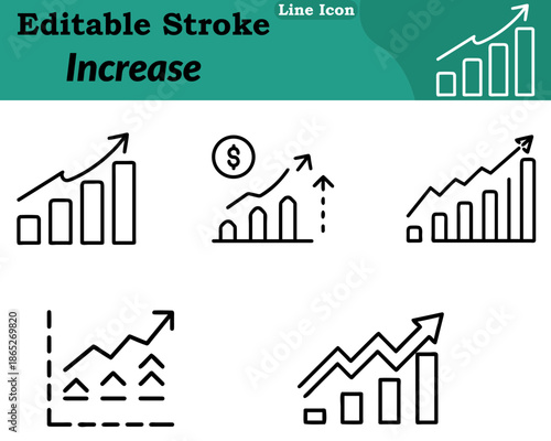 A clean minimalist increase icon in a character style. Featuring an upward arrow rising bars a growing line graph. Smooth rounded outlines and simple geometry clearly represent growth progress profit.