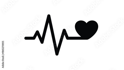 A simple black and white illustration of a heartbeat line and a heart shape