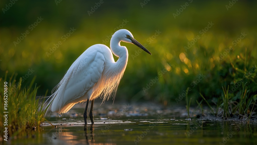 Naklejka premium Bird photography of a white morph reddish egret, focusing on natural habitat for wildlife observation