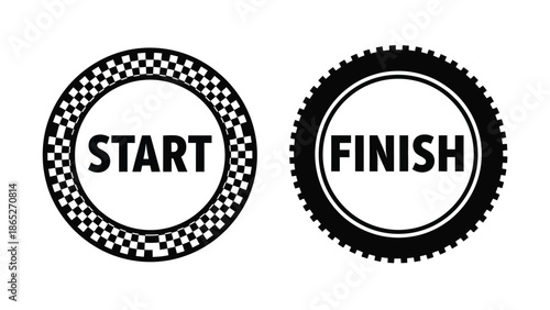 Start and finish line icons with checkered and tire patterns