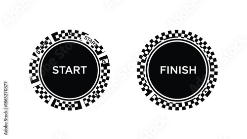 Black and white start and finish line flags with checkered borders