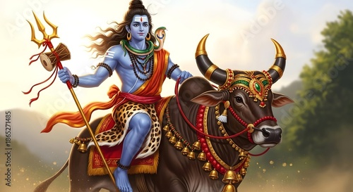 Lord shiva riding nandi bull hindu god shiva mahadev indian deity hinduism divine art work