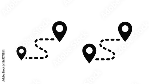 A simple illustration of a route with location markers connected by dotted lines