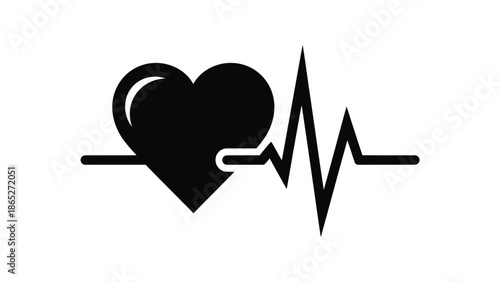 A black heart symbol combined with a medical heartbeat line illustration