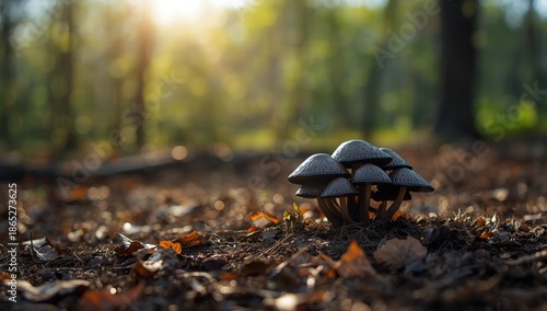 King Alfred's cake fungus, known as Daldinia concentrica or coal mushroom, exhibits a dark, inedible fruiting body growing on tree trunks, emphasizing natural decay processes