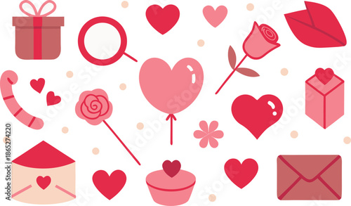 Valentine's day icons with hearts and gifts