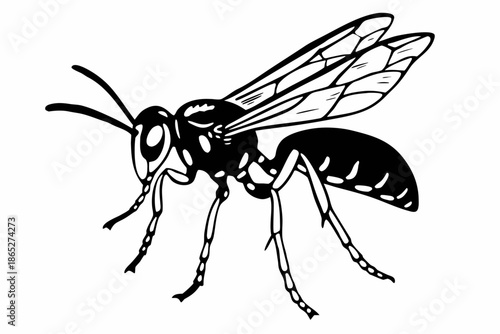 Stylized Black and White Wasp Insect Illustration