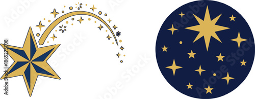 Star of Bethlehem Trail Guiding Star Night Sky Epiphany Journey Path Vector Icons