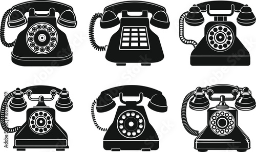 Vintage Oval Dial Land Phone Set Vector Illistration
