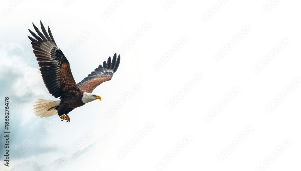 Obraz premium Fisherman with an eagle soaring above on a plain white backdrop, highlighting skill and control