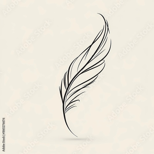 Minimalist image of one light feather laying on pure white background with elegant and natural appearance