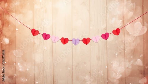 Vivid paper hearts aligned as a Valentine's Day gift, emphasizing seasonal celebration