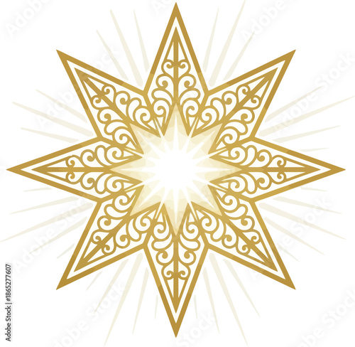 Golden filigree star with central light burst