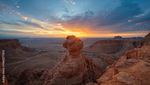Sunset at Mitzpe Ramon crater highlighting geological formations, desert landscape, Earth Day