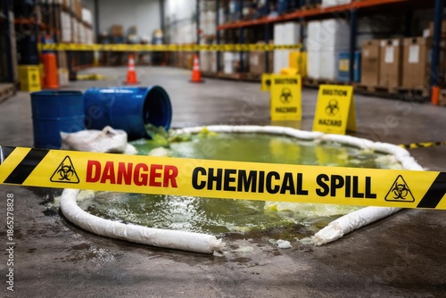 Barrier tape used to cordon off chemical spill area for safety measures