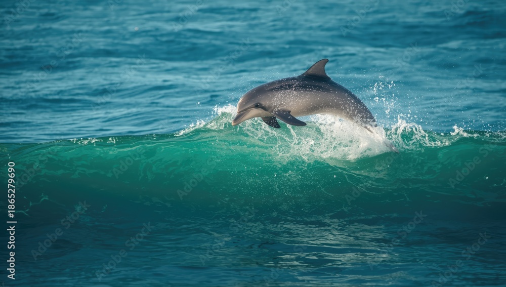 Obraz premium Tursiops truncatus leaping above the ocean surface, highlighting aquatic animal agility