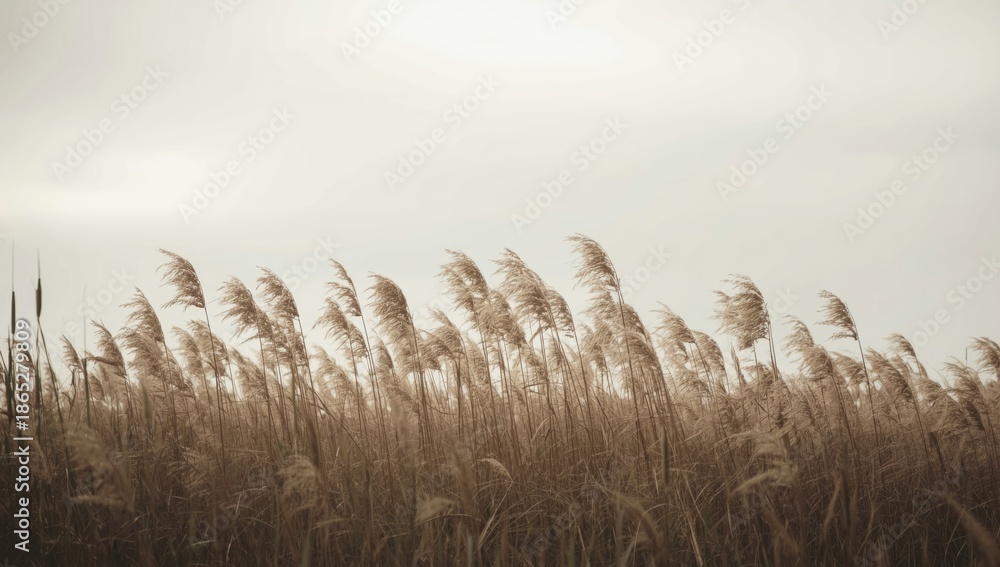 Fototapeta premium Common reed (Phragmites australis) standing tall in a wetlands landscape, highlighting ecological resilience
