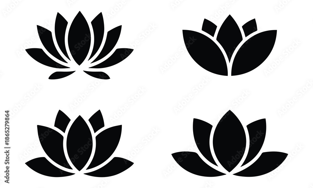 Obraz premium set of black lotus flower silhouettes on white background