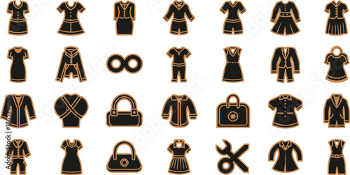 Clothing Boutique and Tailoring Icons Set for Fashion Store UI, Ecommerce and Branding (Black & Gold)