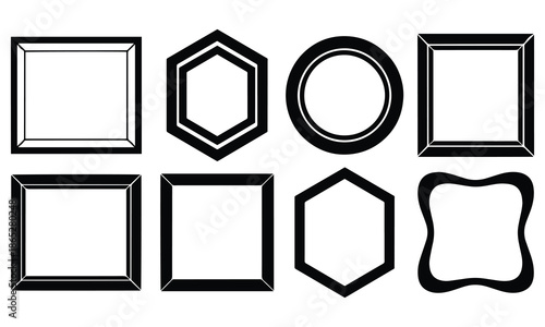 set of various empty photo frames with different shapes and borders