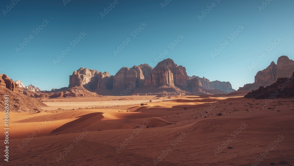 Fototapeta premium Mountain and desert scene under summer sky, highlighting landscape preservation, Nature scenery, summer months