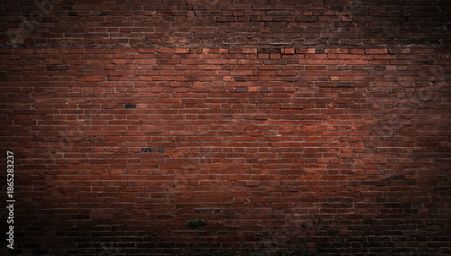 Panoramic view of red brick wall with antique dark-brown accents, ideal for background or layout use, texture and material quality