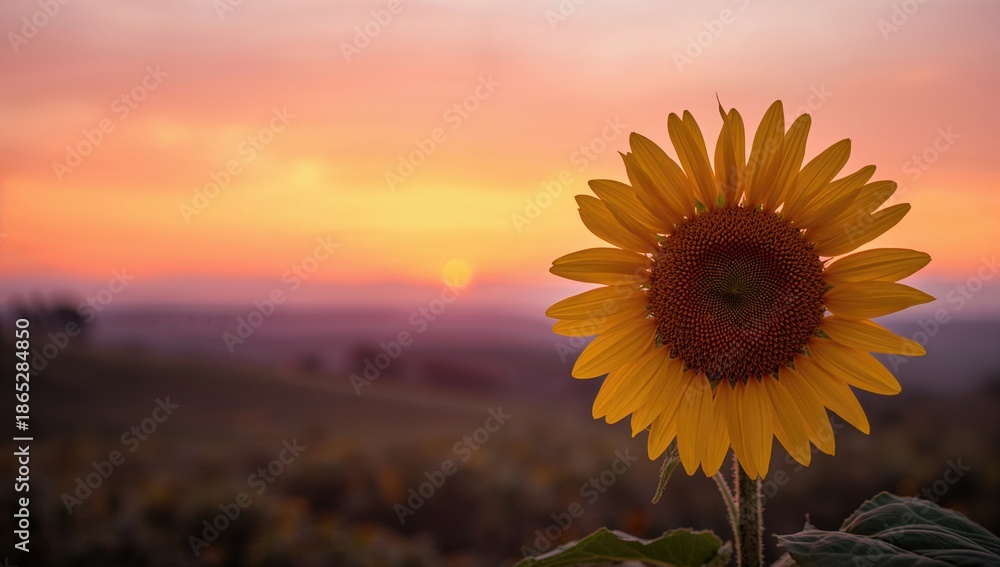 Fototapeta premium Sunset with a yellow sunflower, suitable for text overlay backgrounds, World Environment Day