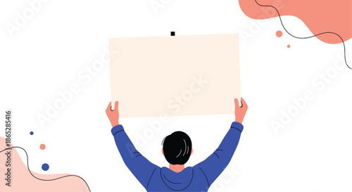 Person seen from behind holding up a blank empty placard, a versatile concept for protest, announcements, and activism.