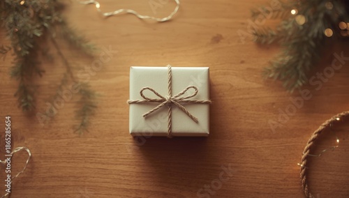 Gift box with ribbon and rope bow, designed for festive packaging and presentation