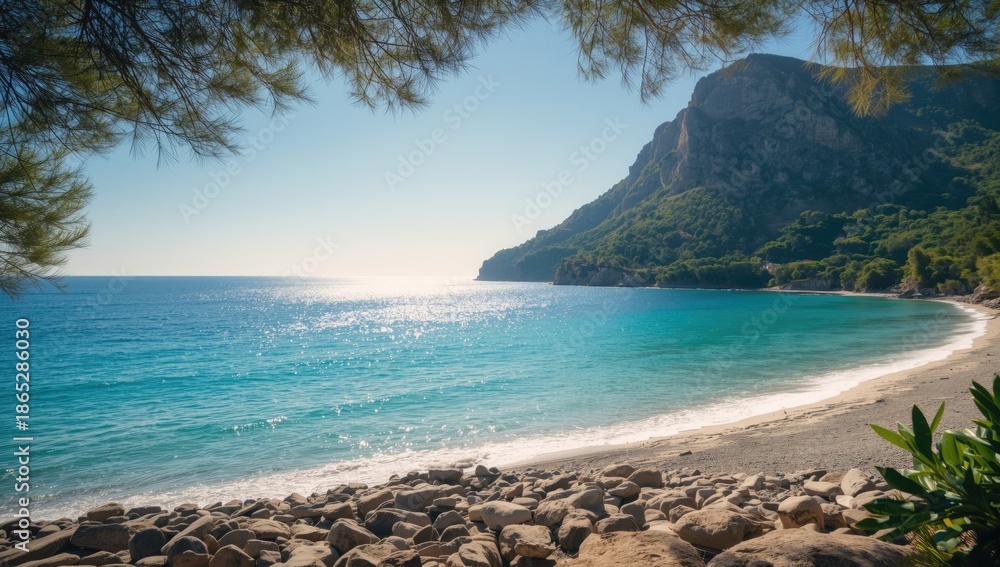 Fototapeta premium Mountain and sea landscape highlighting seasonal change, outdoor environment backdrop