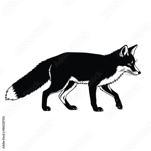 Silhouette of a fox walking on a plain background