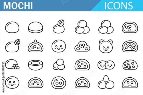 Mochi Food Character Icons Pack Minimal Line Art