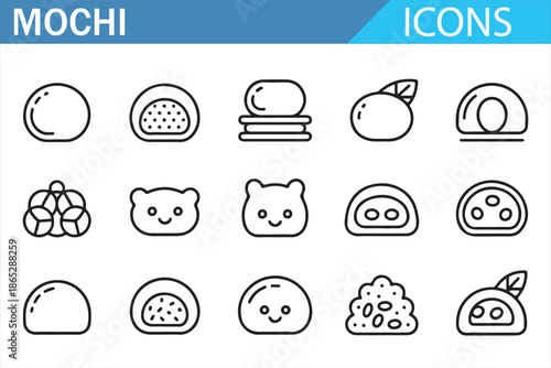 Cute Japanese Mochi Icons Set for Stickers and Apps