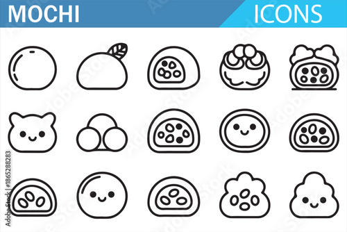 Mochi Dessert Icons Collection Smiling Food Characters