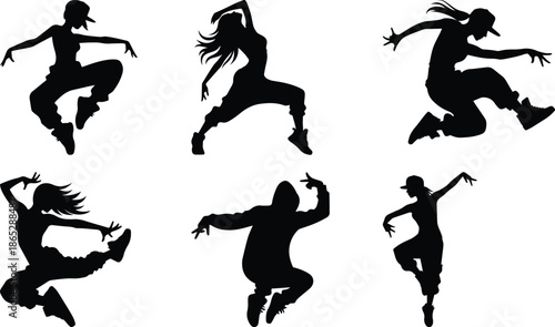 Hip hop dance bundle silhouette icon vector art illustration