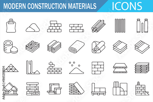 Industrial Building Materials Icon Collection Outline Style