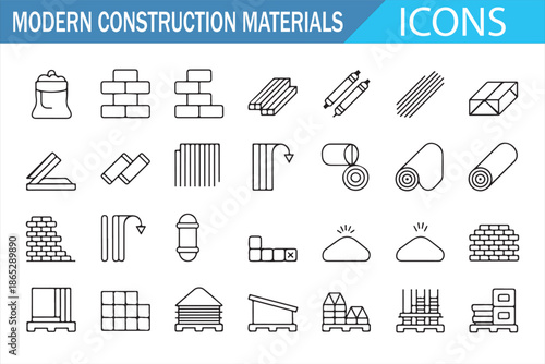 Architectural Construction Materials Icons Minimal Line Vector
