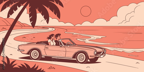 Romantic Sunset Drive on Beach Road