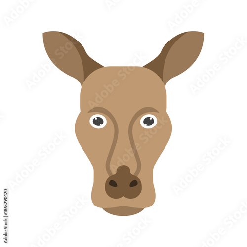 Gentle deer head vector illustration, flat cartoon forest animal face icon with large ears and soft brown colors, simple front view woodland character for kids nursery posters, logos, apps, stickers a