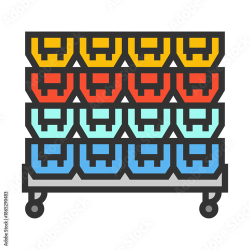 Louvre Panel Trolley icon. ASRS sign. Pictogram of industrial storage equipment. Cantilever rack system.