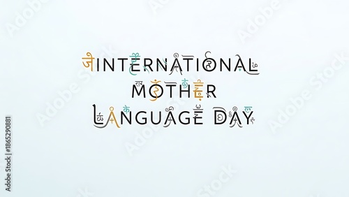 International mother language day celebration with colorful typography on light blue background