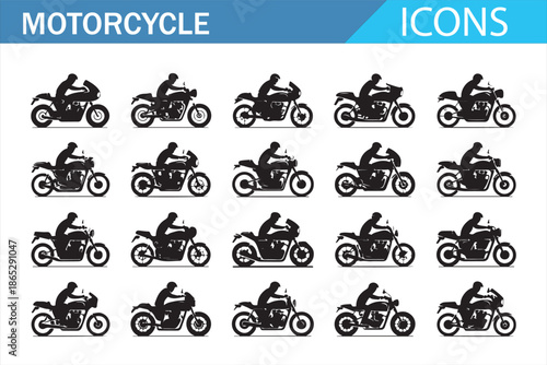 Motorbike Silhouette Icons Set Road Racing and Urban Transport