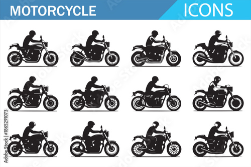 Transport Motorcycle Icons Collection with Multiple Bike Styles