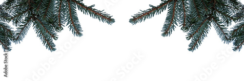 Winterlicher, weihnachtlicher Hintergrund mit Tannenzweigen mit Schnee, freigestellt mit PNG 